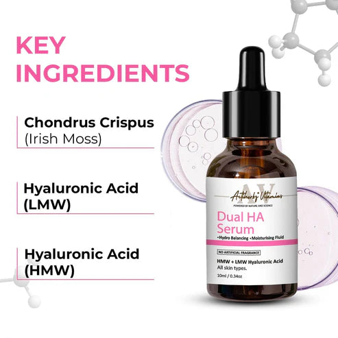 Actiherbz Vitamins Dual HA Face Serum 10ml & Dual HA Serum Cleanser 60ml Combo for Face | LMW + HMW Hyaluronic | Plump Youthful Skin, Hydro Balancing & Deep Moisturizing | All Skin Types | Natural, Vegan