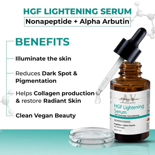Actiherbz Vitamins HGF Advanced Peptide Lightening Face Serum 30ml & Serum Cleanser 60ml Combo for Face | Nonapeptide, Alpha Arbutin and Hyaluronic Acid | Even Skin Tone, Radiance, Pigmentation Control | For All Skin Types | Natural, Vegan