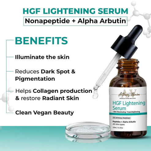 Actiherbz Vitamins HGF Advanced Peptide Lightening Face Serum 10ml & Serum Cleanser 60ml Combo for Face | Nonapeptide, Alpha Arbutin and Hyaluronic Acid | Even Skin Tone, Radiance, Pigmentation Control | For All Skin Types | Natural, Vegan