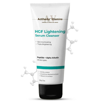 Actiherbz Vitamins HGF Lightening Serum Cleanser - Nonapeptide & Alpha Arbutin Face Wash Cleanser For Skin Radiance & Even Tone | Triple Glow Boost Formula For All Skin Types | Airline Travel Friendly | 60ml