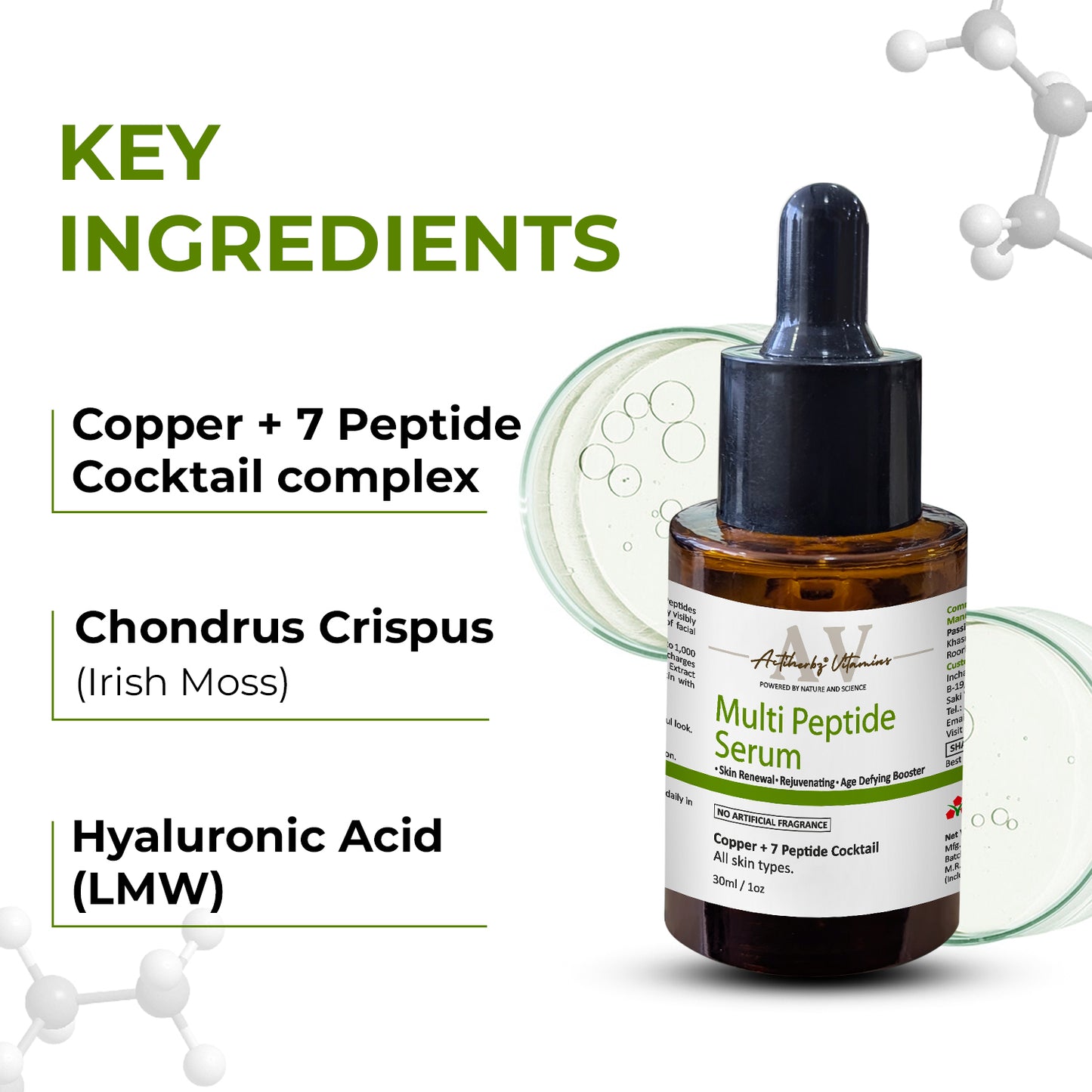 Anti-Aging Multi peptide Aqua Serum | Copper + 7 Peptides Face Serum For Fine Lines and Wrinkles | Improves Skin Elasticity and Firmness | For All Type Skin, 30ml