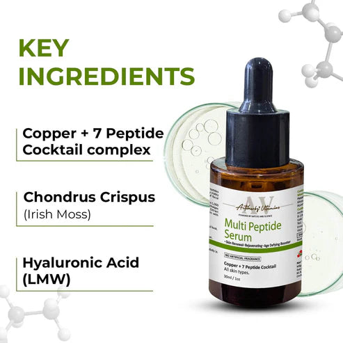 Actiherbz Multi Peptide + copper Face Serum 30ml & Serum Cleanser 60ml with 8 Peptide Cocktail for Improves Skin Elasticity, Skin Renewal and Age-Defying Booster | All Skin Types