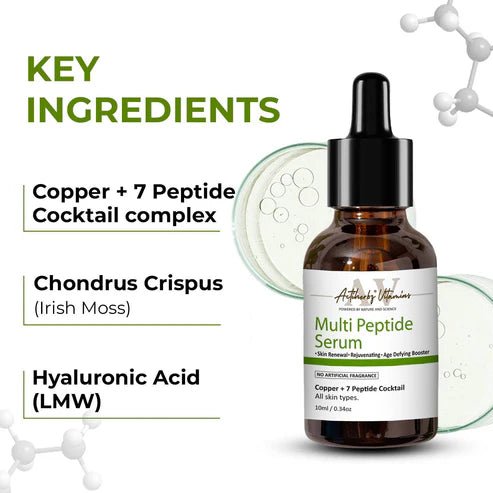 Actiherbz Multi Peptide + copper Face Serum 10ml & Serum Cleanser 60ml with 8 Peptide Cocktail for Improves Skin Elasticity, Skin Renewal and Age-Defying Booster | All Skin Types
