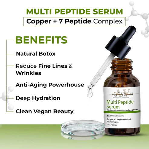 Actiherbz Multi Peptide + copper Face Serum 10ml & Serum Cleanser 60ml with 8 Peptide Cocktail for Improves Skin Elasticity, Skin Renewal and Age-Defying Booster | All Skin Types