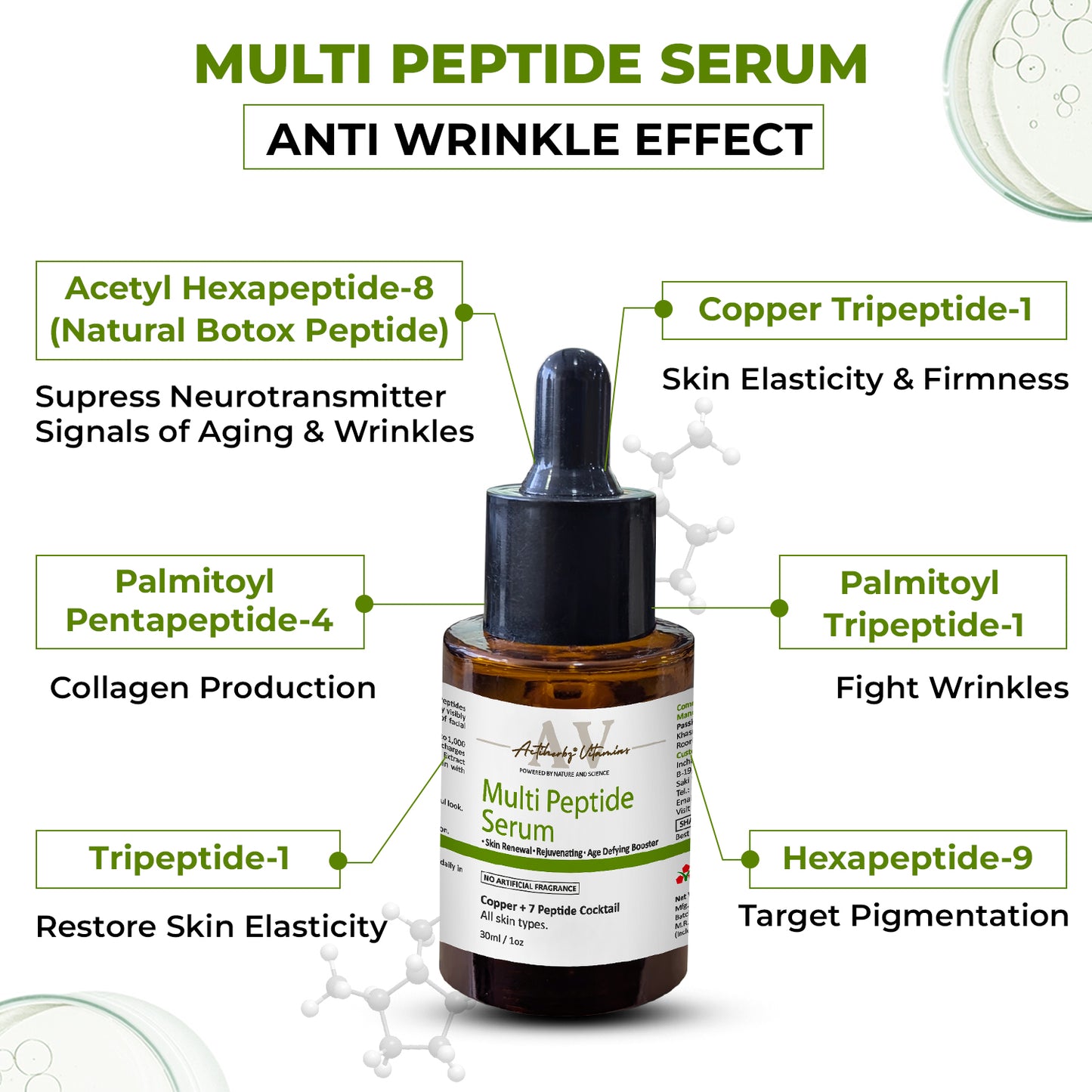 Anti-Aging Multi peptide Aqua Serum | Copper + 7 Peptides Face Serum For Fine Lines and Wrinkles | Improves Skin Elasticity and Firmness | For All Type Skin, 30ml