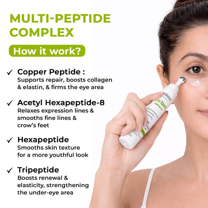 Actiherbz Vitamins Advanced Multi-Peptide Under Eye Gel with Hyaluronic Acid, Niacinamide & Caffeine | Reduces Dark Circles, Puffiness & Fine Lines | Cooling Roll-On Formula | 15gm